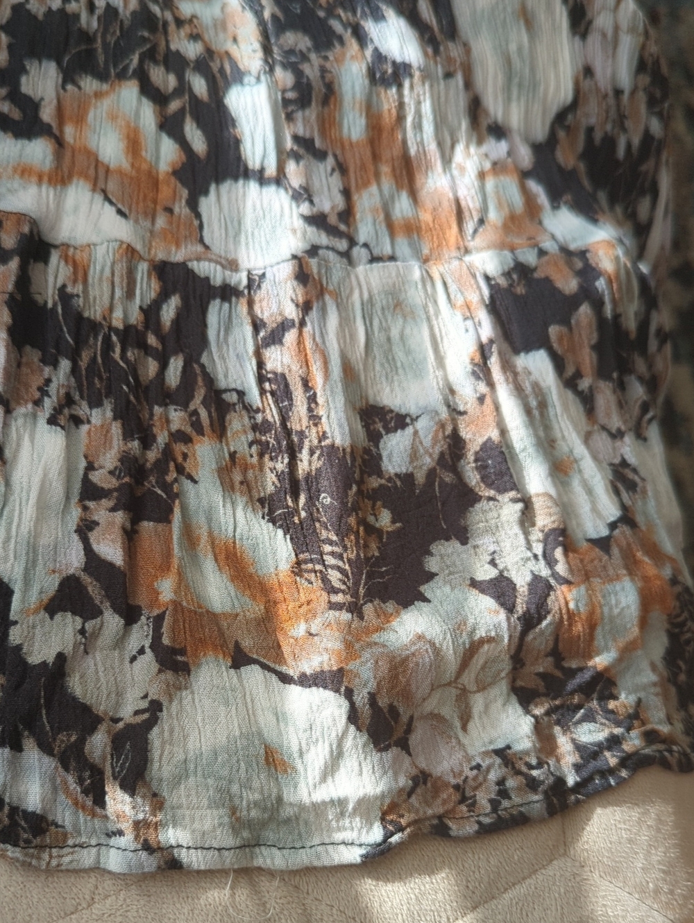 Smocked Square-Neck Midi Dress Black and Cream Floral Print Long Sleeves Sz S - Picture 9 of 12